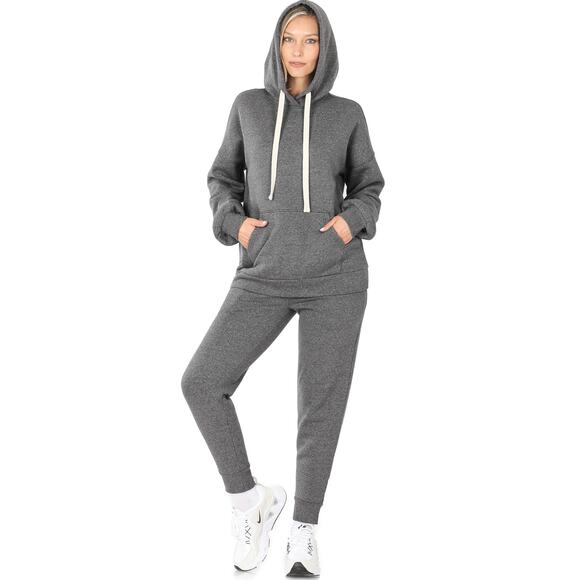 Melange Velboa hoodie & jogger Pants set (Charcoal)- Medium - Picture 1 of 5